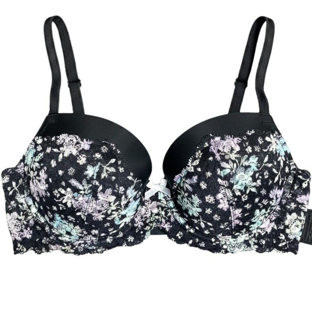 Victoria Secret Fairygoth Dream Angels Push Up Dark Floral Lace Padded Bra 34B